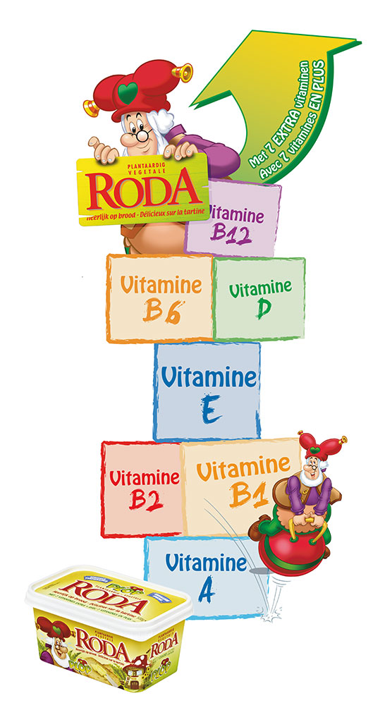 Grafisch ontwerp hinkelspel vloersticker Roda (Vandemoortele).